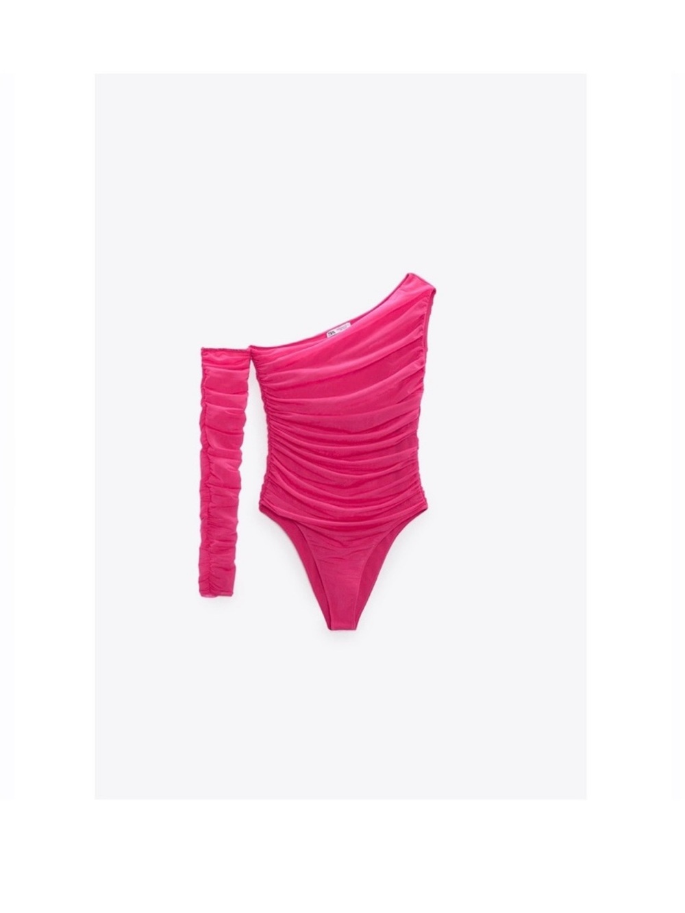 Zara Hot Pink One-Shoulder Ruched Bodysuit